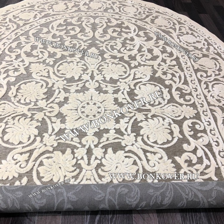 Круглый Белый Шелковистый Ковер  Дизайн 30542