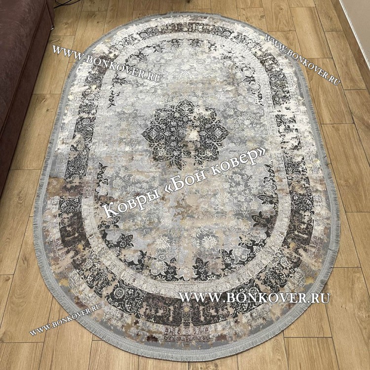 Турецкий ковер для гостиной Дизайн 04 Серый Овал