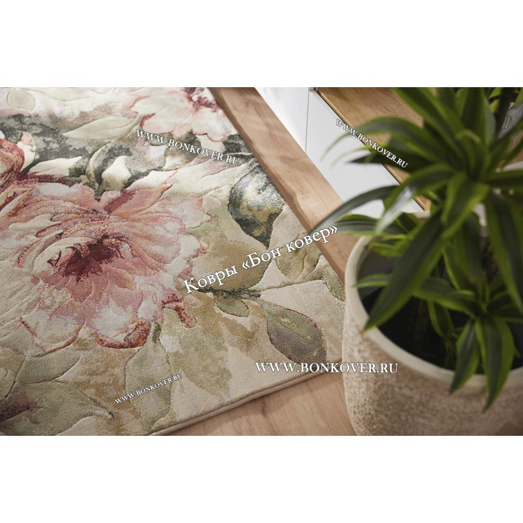 Бельгийский Высокоплотный Ковер с Цветами Арт 28111 Зеленый